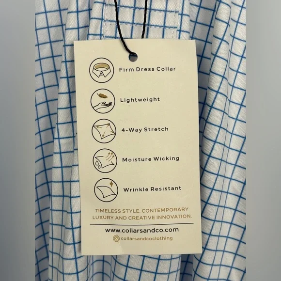 Collars & Co Polo Shirt Mens 2XL Blue Check Grid Dress Collar Golf Performance - Picture 8 of 14